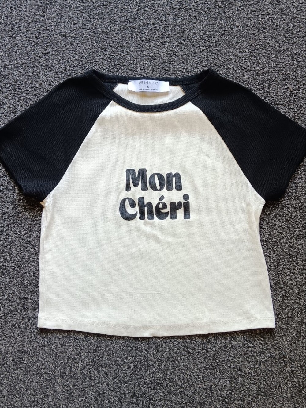 Mon Chéri Textured Cropped Baby Tee In Black & White, Primark Size Womens Small - Picture 4 of 8